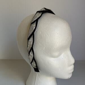 Rhinestone Braided Headband Black Velvet Crystal Embellished Hair Accessory NEW